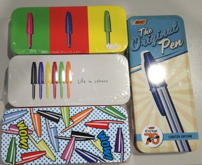 Box Metallo 17 Penne Bic Cristal Family 8 Original 4 UP 5 Large Penne Scuola 
