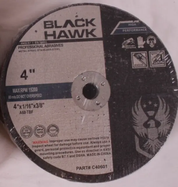 25 qty Black Hawk Cutting disks - 4" x 1/16" x 3/8" A60 TBF - for die grinders