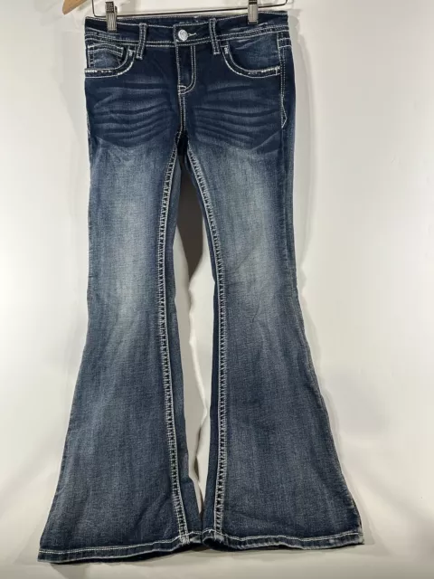 Grace in LA Girls Sz 16 (27x28) Embellished Jeans Bootcut Med Wash Skull Aztec