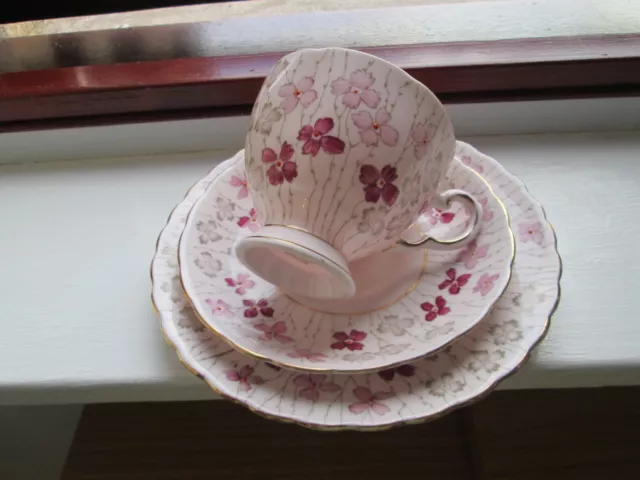 tuscan bone china vintage trio floral pink cup saucer side plate 1950s