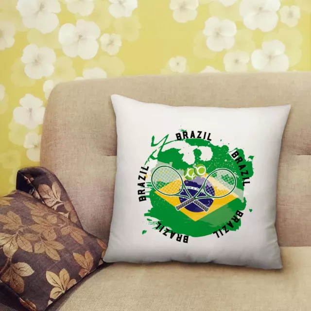 Tennis Sport With Brazil Flag Print Cushion Gift with Filled Insert-40cm x 40cm