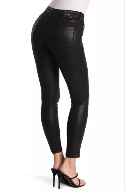 True Religion Women's Halle Mid Rise Coated Black Super Skinny Jeans - 202226 3