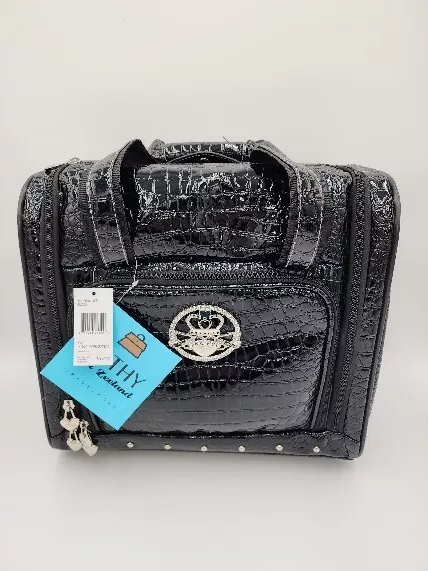 New Kathy Van Zeeland Croc Underseat Wheeled Bag 15" Carryon Black Rolling