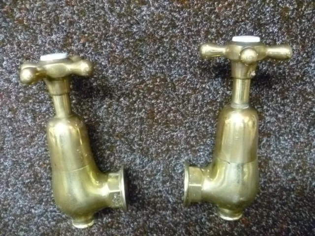 ANTIQUE PAIR OF BRASS BATH TAPS By 'W R PICKUP Ltd'. ANTIQUE CAST BRASS FAUCETS 2