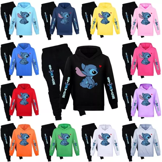 Boys Girls Kids Lilo and Stitch Print Casual Tracksuit Set Hoodie Top Pants Suit
