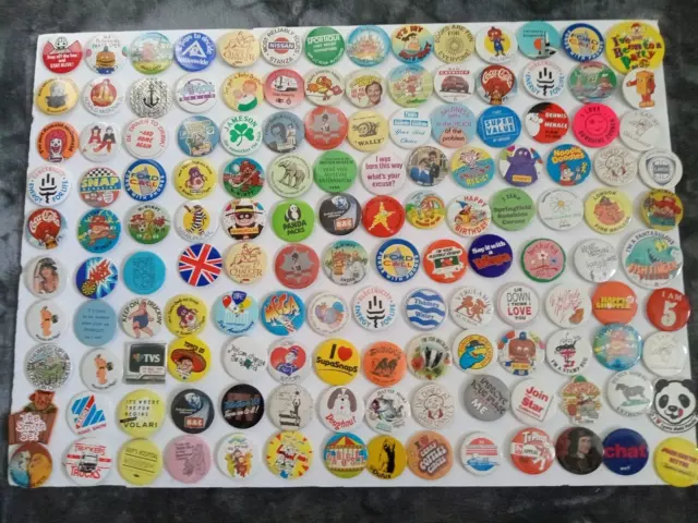 Vintage 1980s Pin Badges Huge job lot Novelty, Food,Sport, Music and Advertising