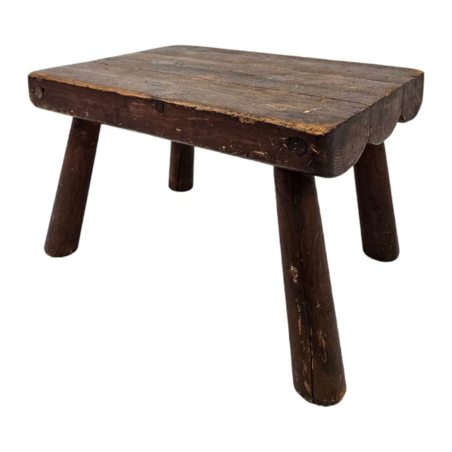 ANTIQUE MILKING STEP Stool Plant Stand Half Log Wooden Primitive Rustic ...