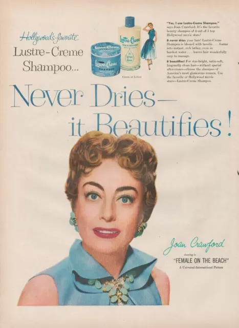 1955 Lustre Creme Shampoo Joan Crawford Female On The Beach Movie Print Ad