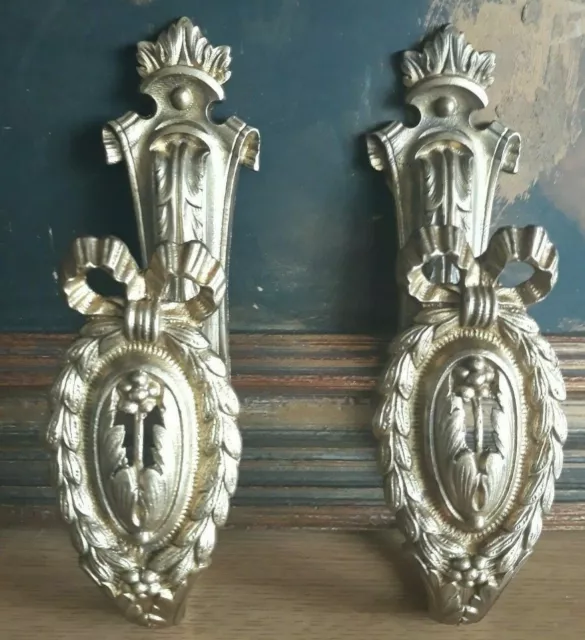 Pair Vintage Bronze Curtain Tie Backs Wall Hooks
