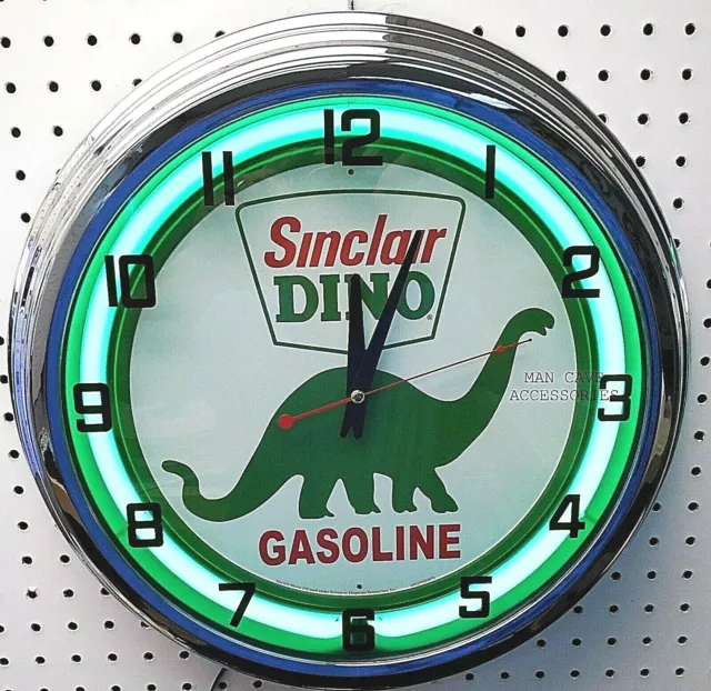 17" SINCLAIR Dino Dinosaur Gasoline Motor Oil Gas Station Sign Neon Clock