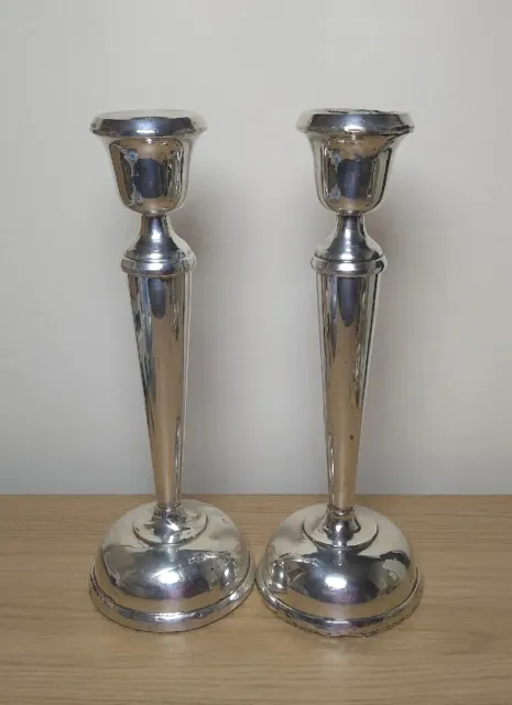 Large Pair Of Antique Silver Candlesticks Marson & Jones Birmingham 1930 30cm