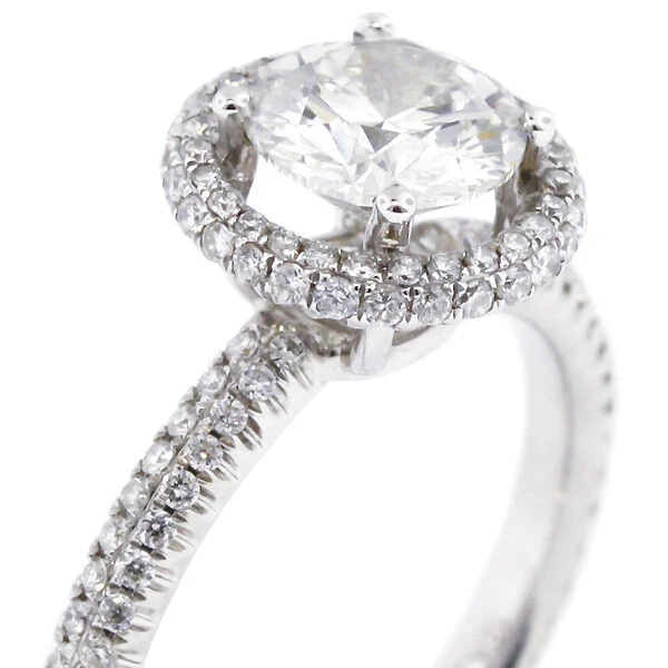 1.84ct E-VS2 Round Earth Mined Certified Diamonds 18kw Gold Halo Sidestone Ring
