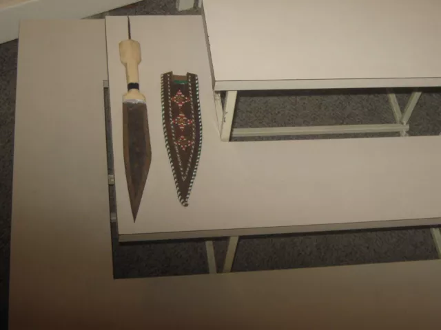 Antique Billao Somali African Dagger Knife Bone Handle & Leather Sheath