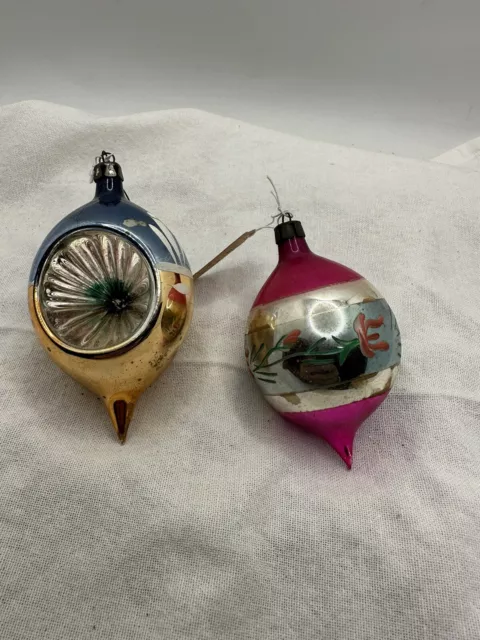 Vintage Poland Glass Indent Teardrop  Ornament 3” and 1 Teardrop,*1594,1789