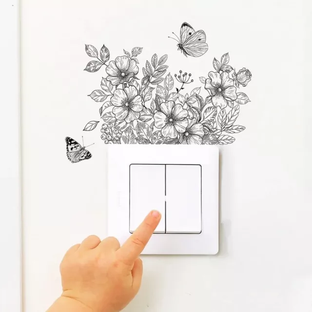 Flowers & Butterflies Light Switch Wall Sticker,Vinyl Art Decal Mural Home Decor