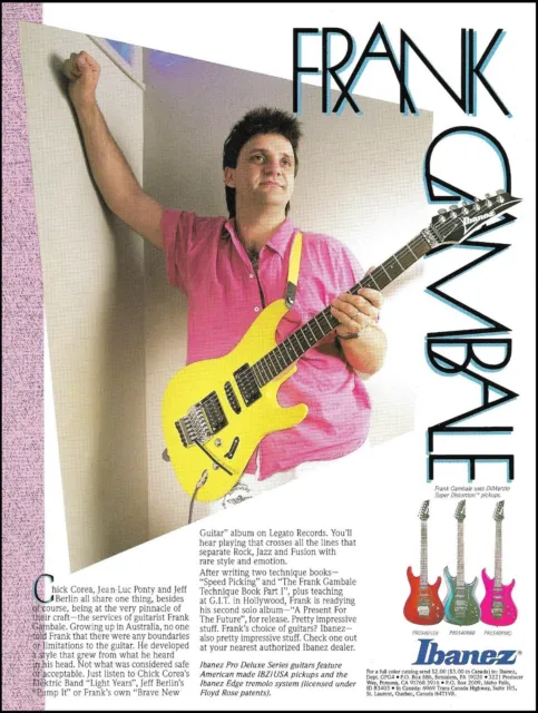 Frank Gambale 1987 Ibanez Pro Deluxe Series guitar ad 8 x 11 advertisement