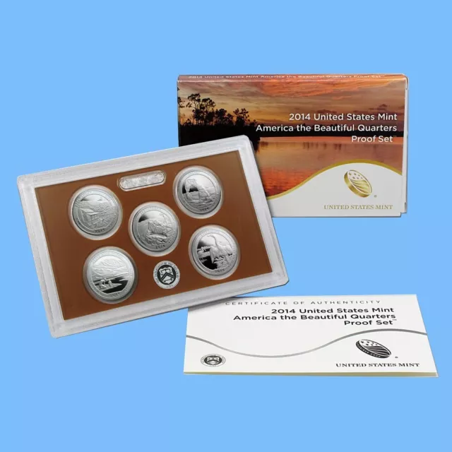 2014 S Clad Quarter Proof Set ~ 5 Coin America the Beautiful US Mint ~ Box CoA