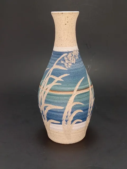 Vintage Studio Art Pottery Vase Signed J. Gasser '97 Blue Scenic Unglazed Ext.