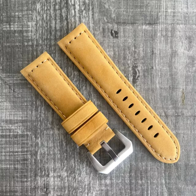 For OFFICINE PANERAI Luminor Marina PAM 24mm Tan Brown Leather Watch Strap Band