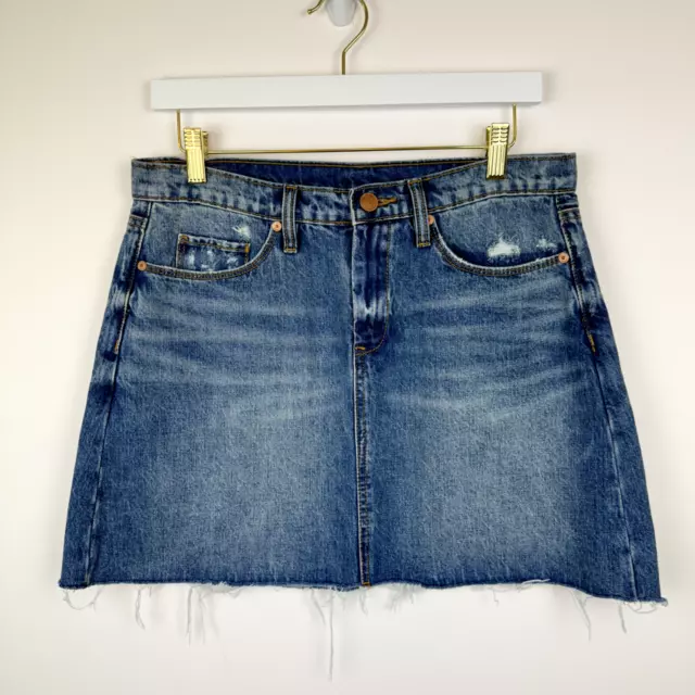 BLANKNYC Mini Skirt Blue Raw Hem Size 28 Rigid Denim High Waist Pockets 2