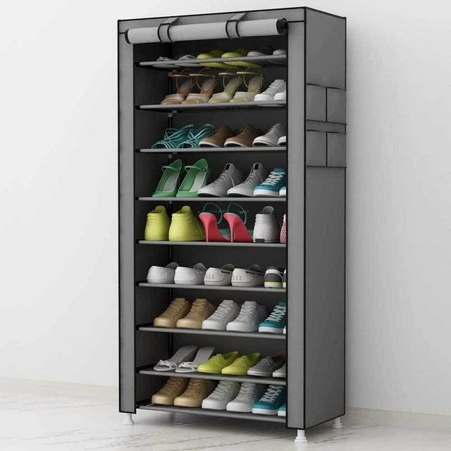 Scarpiera Salvaspazio Da 11 Ripiani - Armadio Per Scarpe Pieghevole Nero 60x30x175 Cm