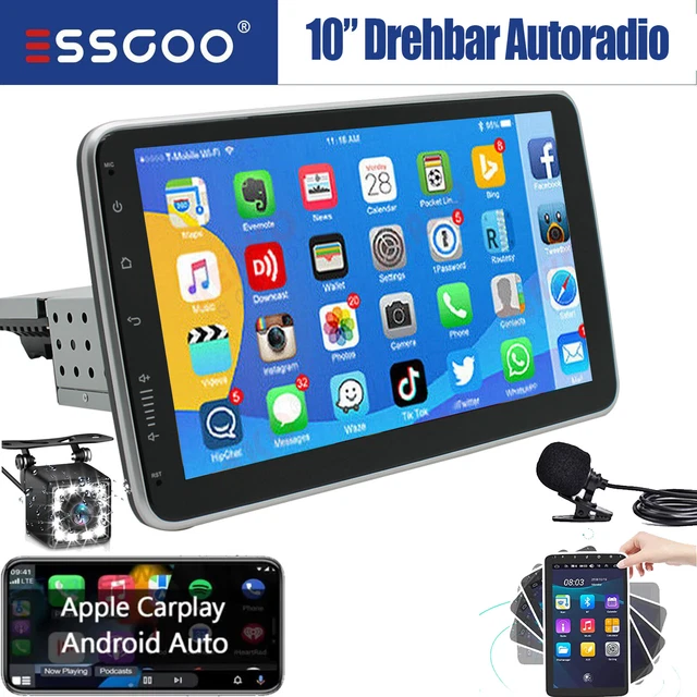 Autoradio 10" 1DIN Android 12 GPS NAVI USB 32G Carplay WiFi schermo girevole
