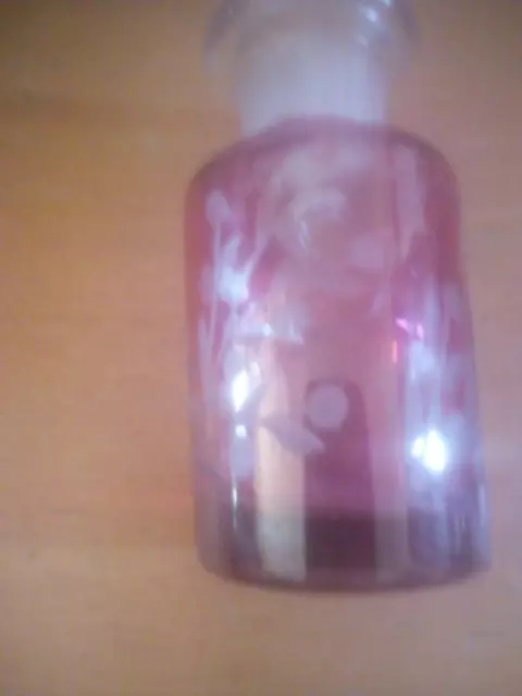 Pink Etched Glass Jar NO lid 3 inches tall