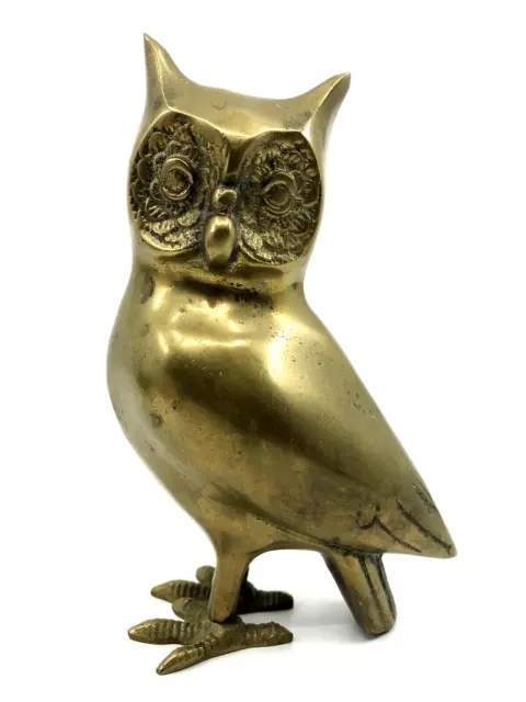 Vintage BRASS Owl STANDING Bird MCM Statue FIGURE Boho 70s DECOR Metal LUCKY 60s