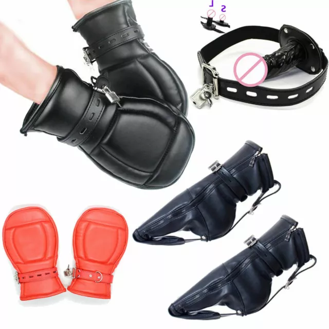 Dog Paw Padded Fist Mitts Socks Bondage Mittens/Boots Handcuffs BDSM Mouth Gag