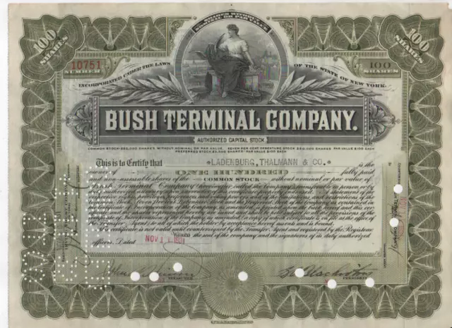 1931 Bush Terminal  Railway Company New York 100 Share Stock certificate.