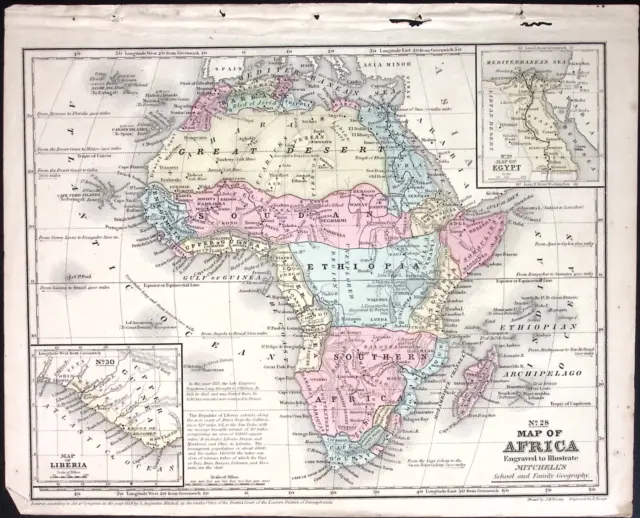 1866 Mitchells School Atlas Map Engraved Illustration ONE PAGE Oceanica Africa