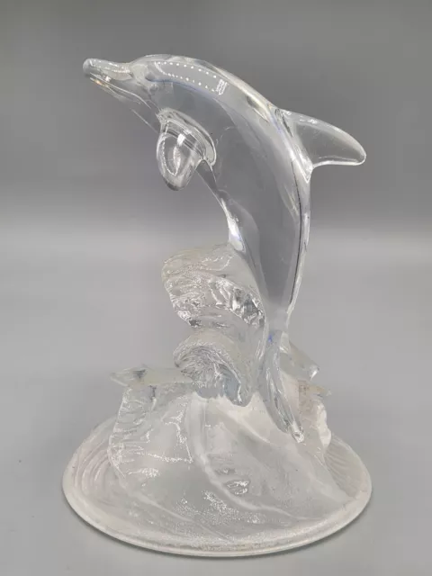 Clear 6 Inch Art Glass Fine Art Sculpture Dolphin in Waves Figurine Paperweight