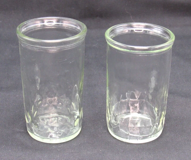 2 Vintage Ball Jelly Jar Juice Glasses Diamond Band Bottom 3.5"