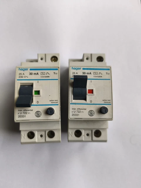 Lot De 2 Interrupteurs Différentiels Hager 40A 30mA Type AC - Occasion Fonctionnels