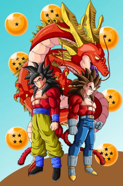 Dragon Ball GT Poster SSJ4 Goku Vegeta and Omega Shenron 12inx18in Free  Shipping