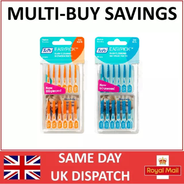 TePe EasyPick Interdental 60 Brush Pack Orange XS/X or Blue M/L Oral Hygiene