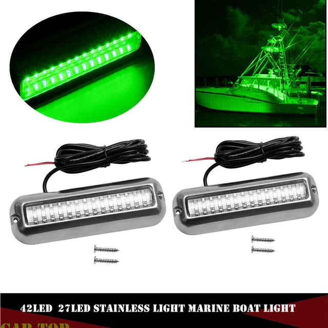 2x 42LED Boat Light Underwater Marine Transom Tail Lamp Stainless Steel Green