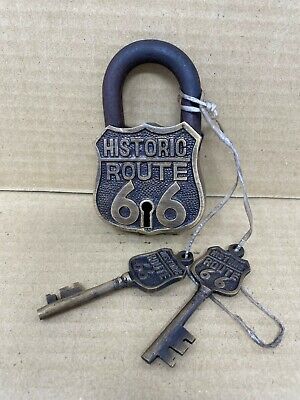 Route 66 Padlock Brass Lock, Antique Finish with 2 Keys Really works