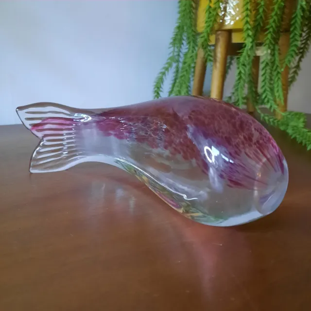 Wedgwood Glass Fish Whale Paperweight Pink Speckle/Clear Ronald Stennett Willson