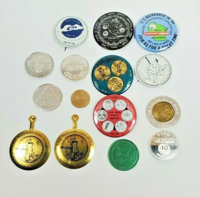 Large lot of Numismatic Convention buttons and tokens
