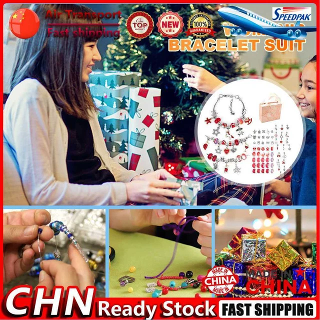 DIY Charm Bracelet Beads Jewelry Making Kit Arts Crafts for Kids Girl (Red) Fr