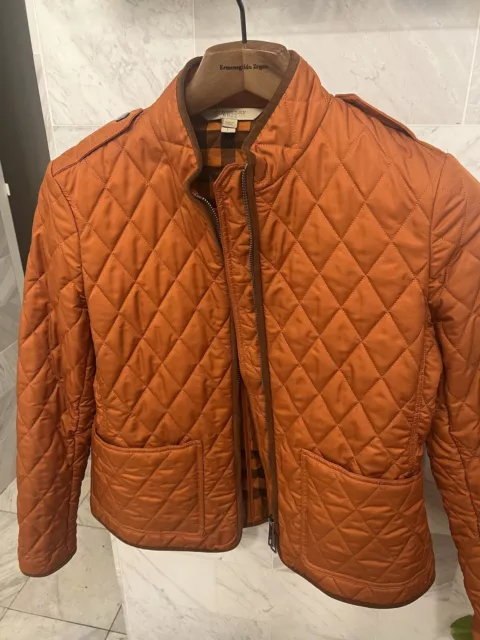 BURBERRY Brit Kencott Quilted Nova Check Women’s Coat Jacket Large ORANGE