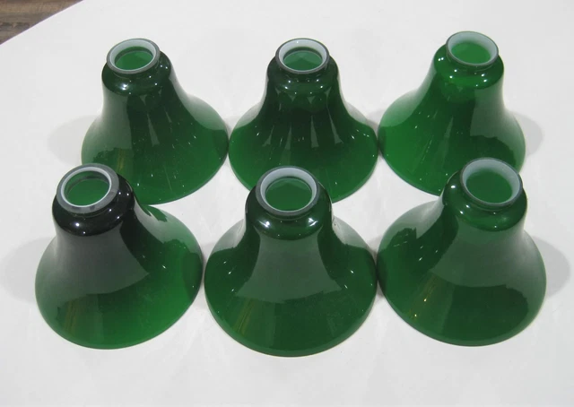 Hanging Glass Lamp Lipped Pendant Shade - Cased Green Cone - 2 1/4" Fitter
