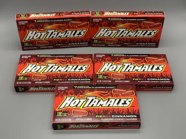 Hot Tamales Fierce Cinnamon Chewy Candy Movie Theater Box 4.25 Oz LOT of 5