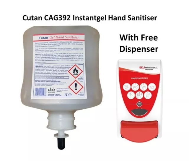 DEB Cutan Gel Hand Sanitiser Cartridge Refill 1 Litre With Free Dispenser