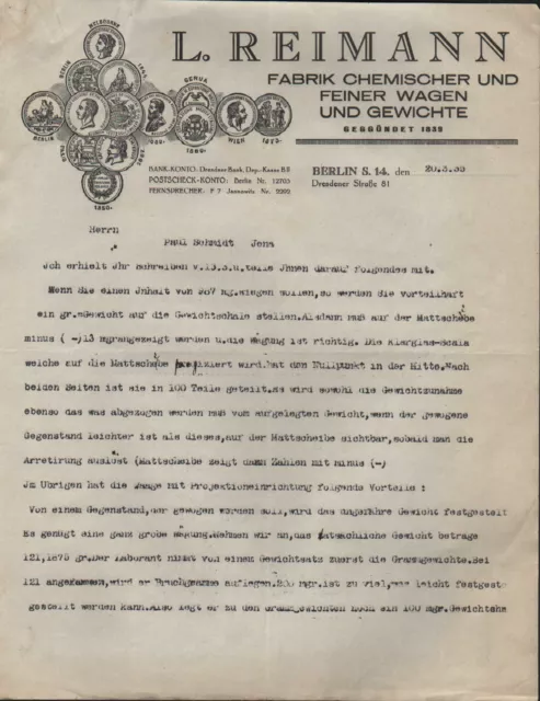BERLIN S 14, Brief 1935, Fabrik chemischer u. feiner Wagen u. Gewichte L Reimann