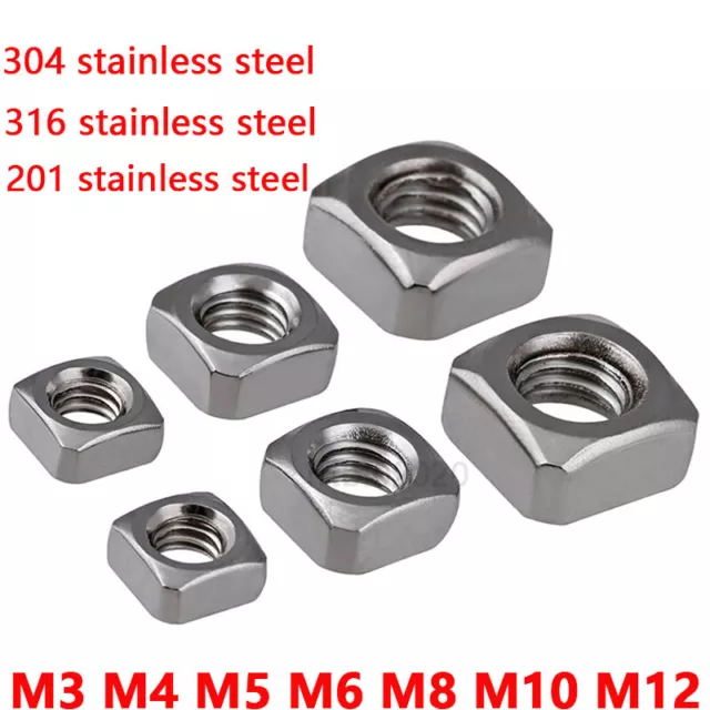 Square Nuts To Fit Metric Bolts & Screws A2/A4 Stainless Steel M3 M4 M5 M6~ M12