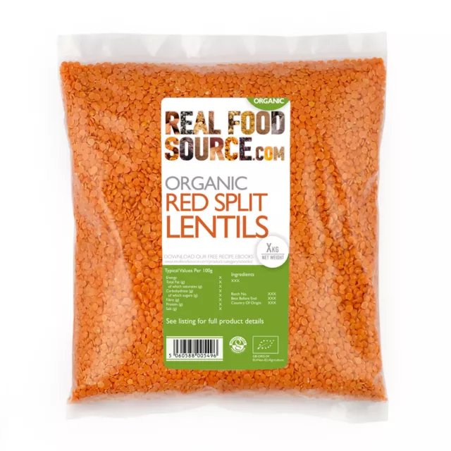 RealFoodSource - Organic Red Split Lentils 2.5kg 