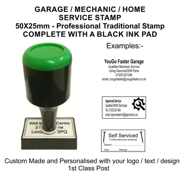 Garage Rubber Stamp - Manual -- Excellent Service & History with BLACK INK PAD