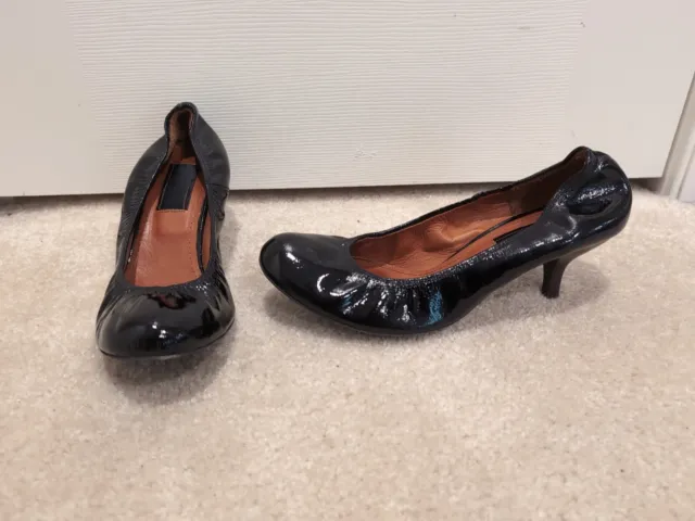 LANVIN Women's Ballet Kitten Heels Shoes Patent Leather Black Size 40.5 US 9